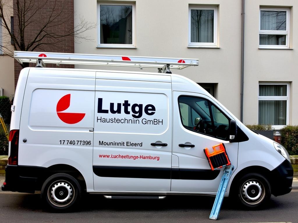 Lütge Haustechnik GmbH Servicewagen vor einem Haus, Klempner in der Nähe von Hamburg