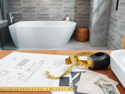 Modernes Badezimmer während der Planungsphase einer Badsanierung