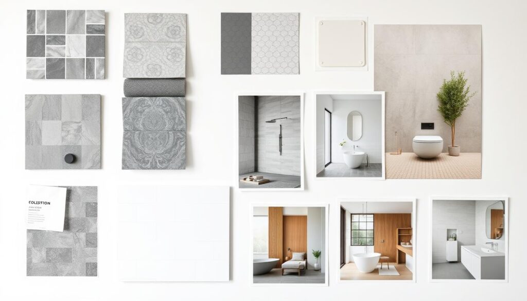 Mood-Board für Badsanierung mit Farbmustern und Materialproben