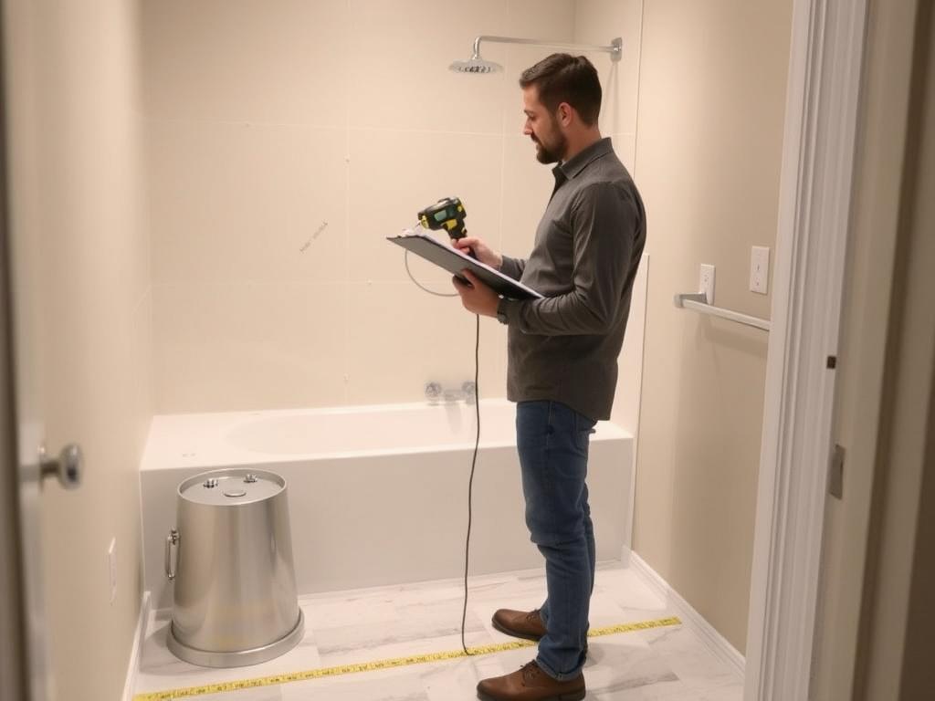 Person vermisst ein Badezimmer für die Badsanierung planen