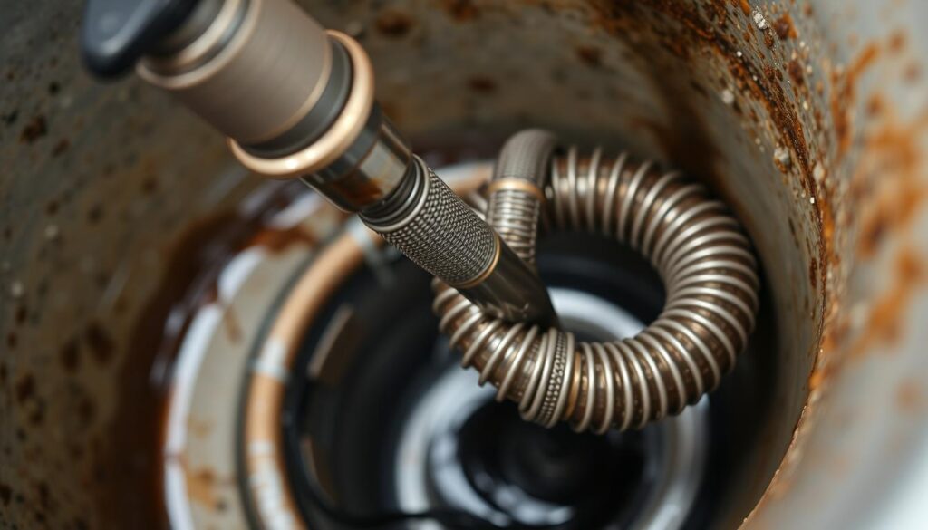 Rohrspirale wird in verstopften Abfluss eingeführt