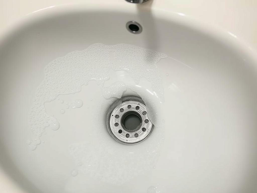 Waschbecken mit stehendem Wasser durch verstopften Abfluss