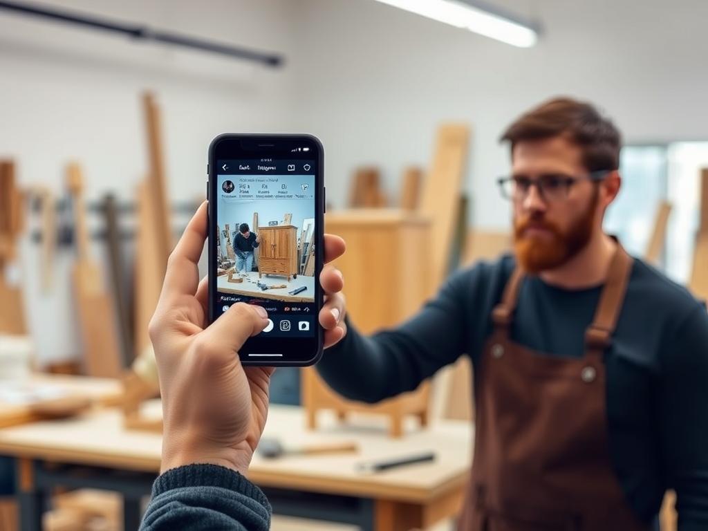Handwerker präsentiert seine Arbeit auf Instagram
