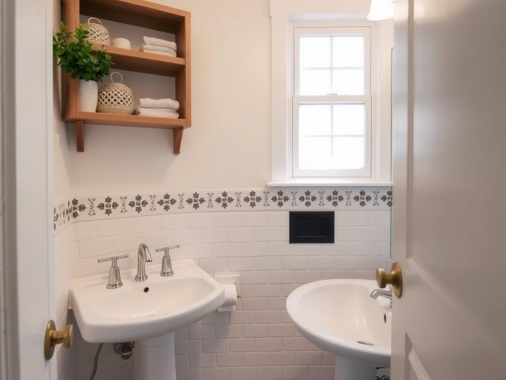 Kleines Gäste-WC mit dekorativen Fliesen von Hannover Fliesenleger