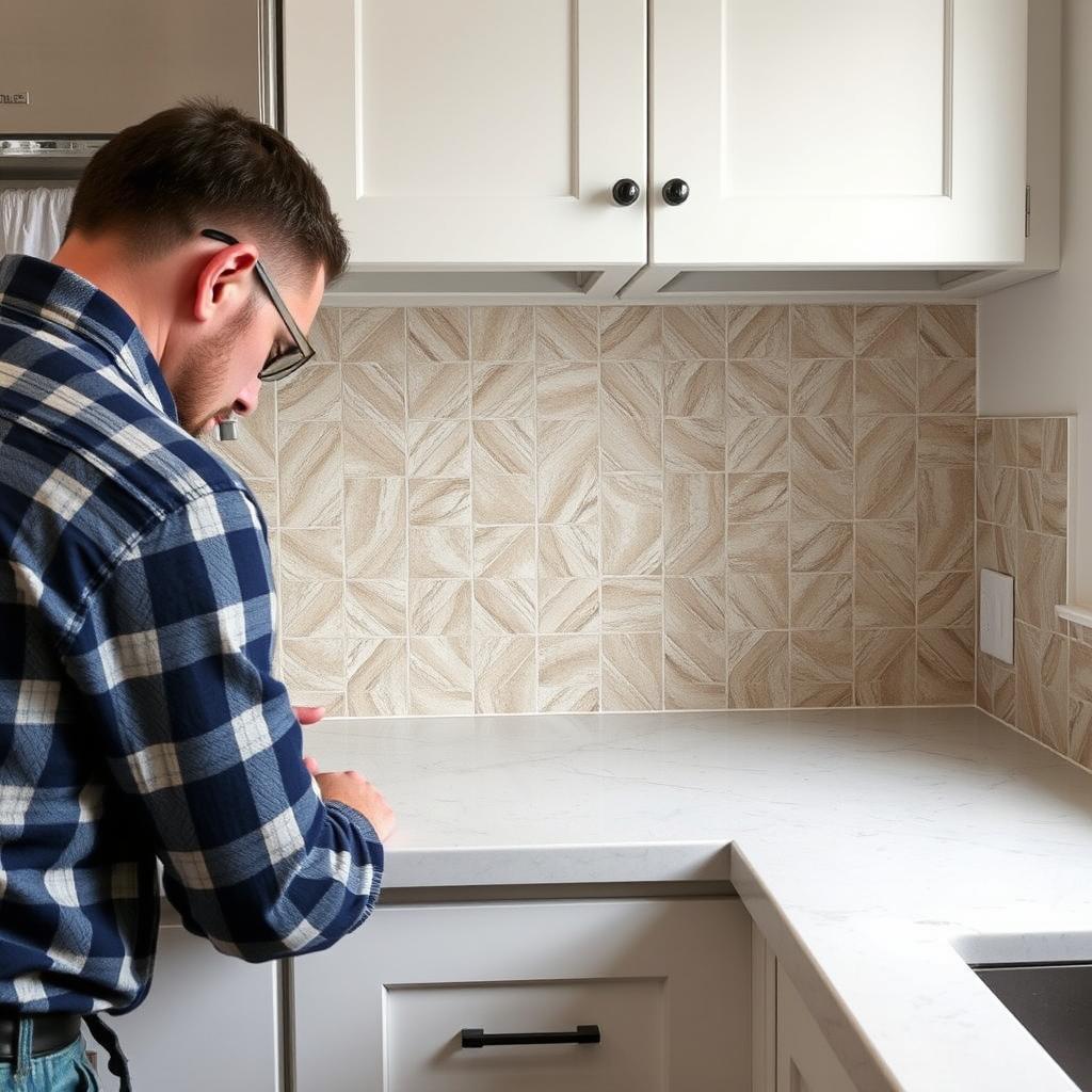 Küche mit Fliesenspiegel in Herringbone-Muster vom Fliesenarbeiten Meisterbetrieb