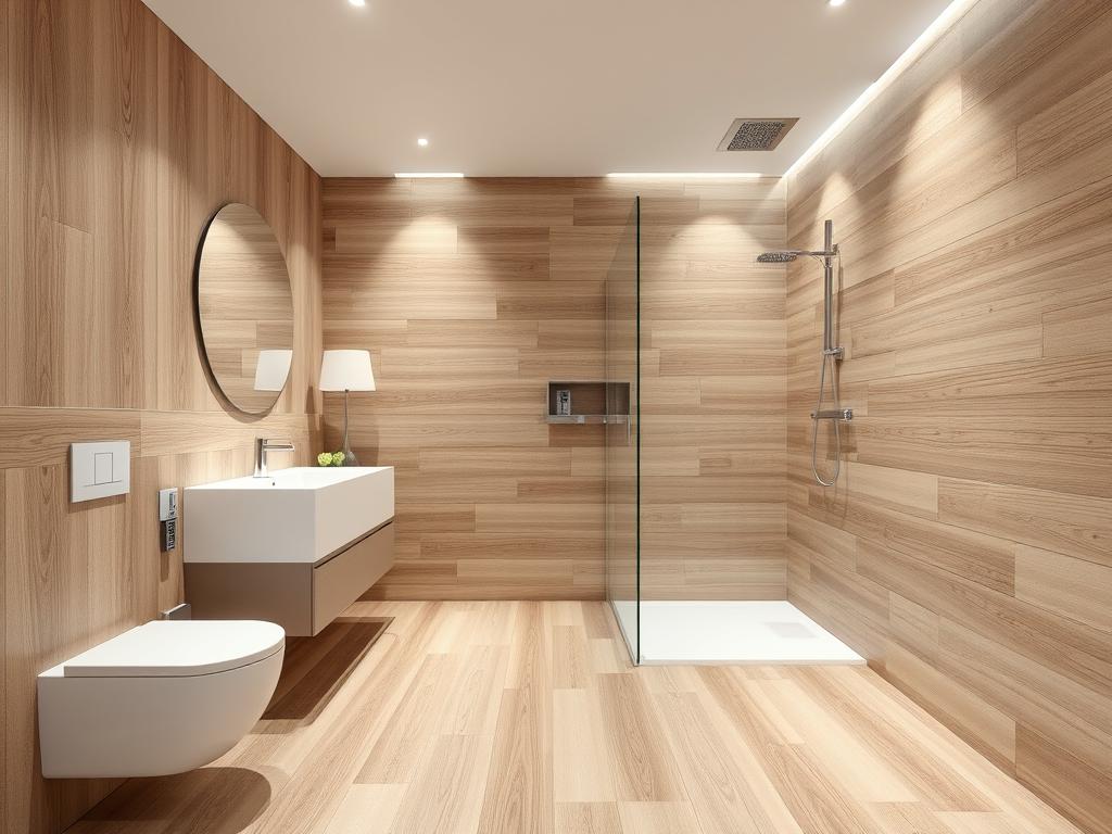 Moderne Fliesen in Holzoptik bei einer Badrenovierung in Niedersachsen