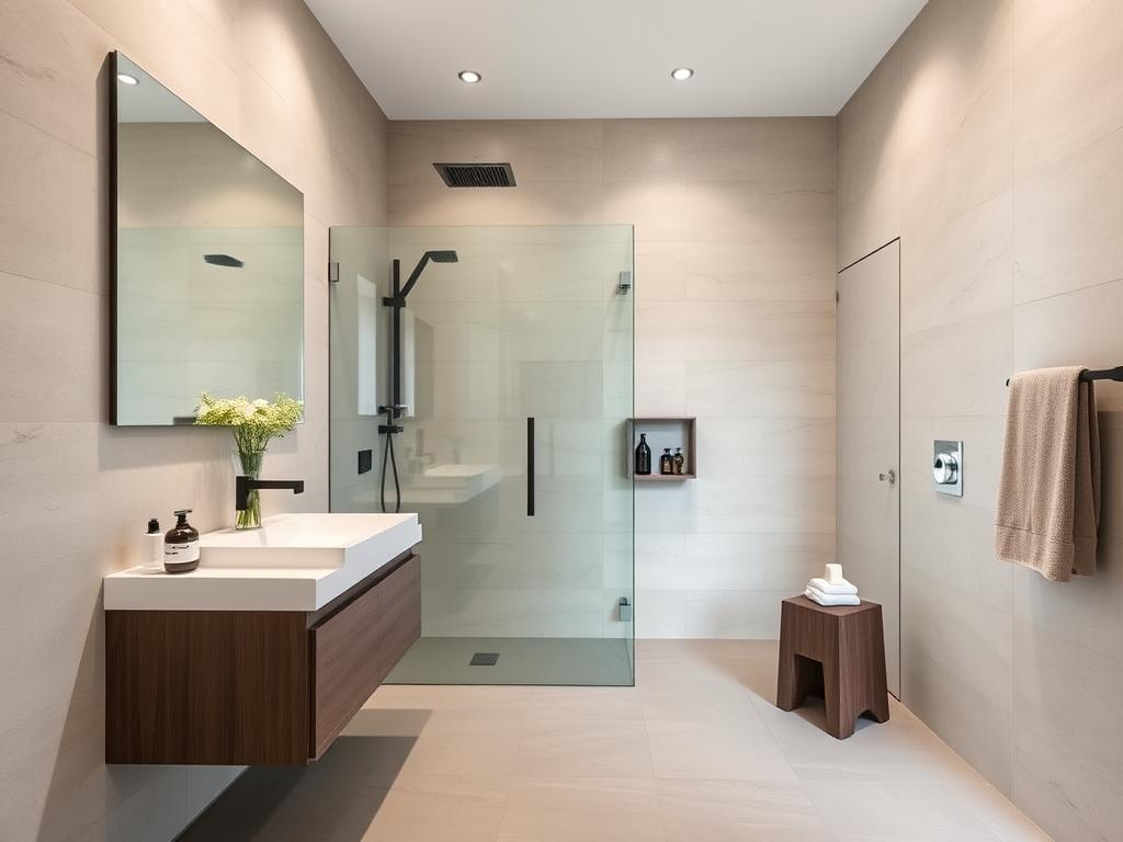 Modernes Badezimmer mit großformatigen Fliesen in Hannover