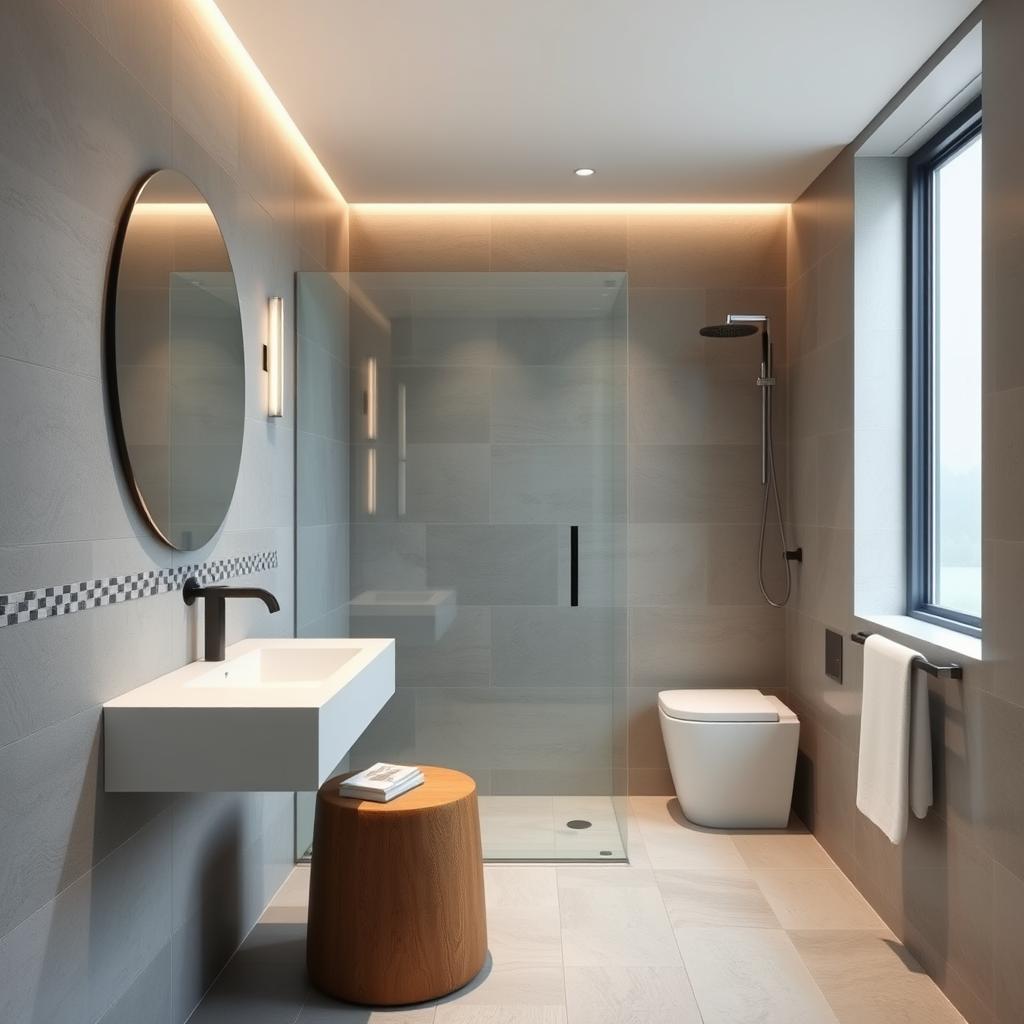 Modernes Badezimmer mit großformatigen Fliesen vom Meisterbetrieb installiert