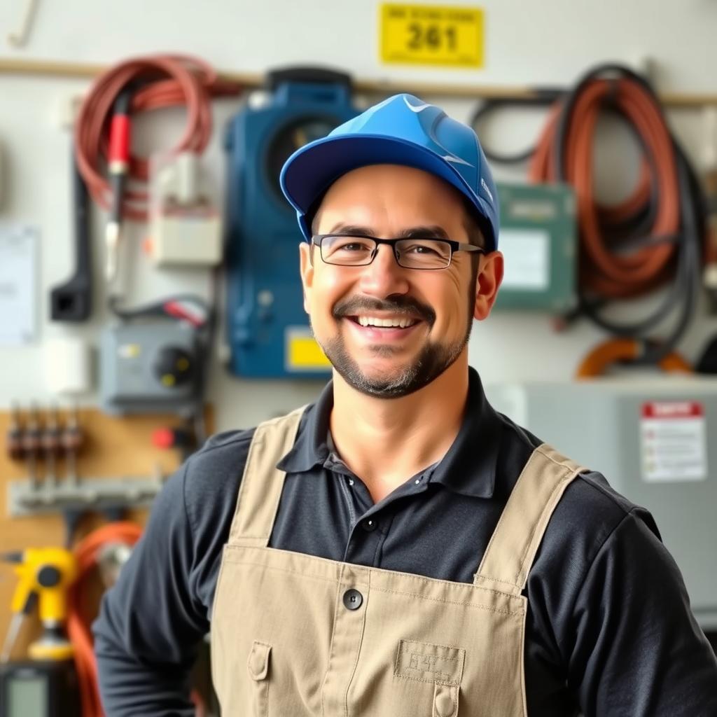 Porträt eines erfolgreichen Elektrikers in seiner Werkstatt