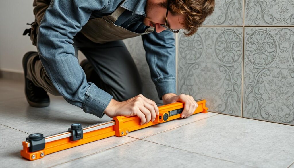 Präzise Fliesenverlegung durch einen Meisterbetrieb mit speziellen Werkzeugen