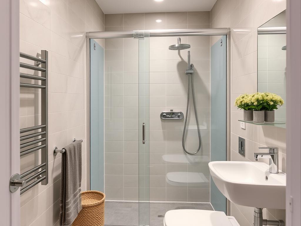 Standardbad in Langenhagen mit bodengleicher Dusche und modernen Armaturen nach Badumbau