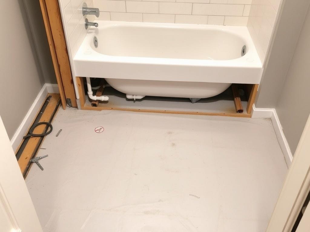 Vorbereitung des Untergrunds für eine neue Dusche nach Entfernung der Badewanne