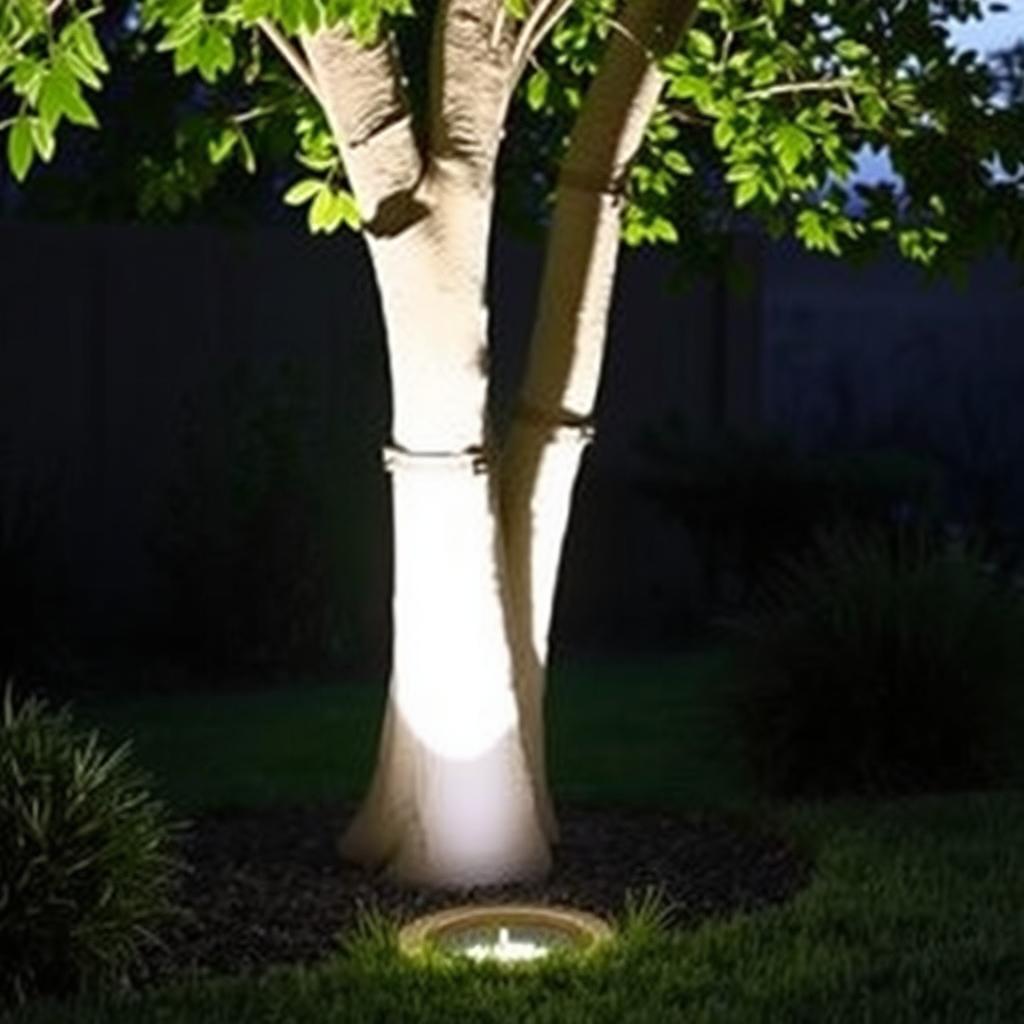 Bodeneinbaustrahler zur Beleuchtung eines Baumes von unten