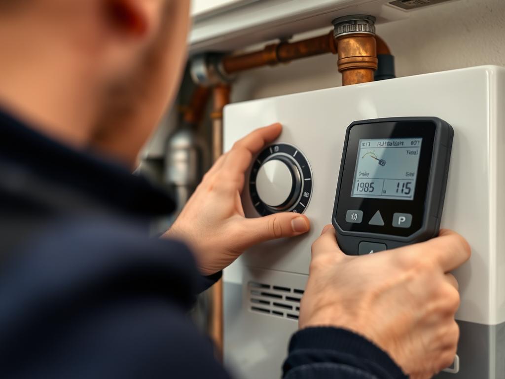 Detaillierte Ansicht einer Heizungswartung in Niedersachsen mit Fokus auf Brennereinstellung