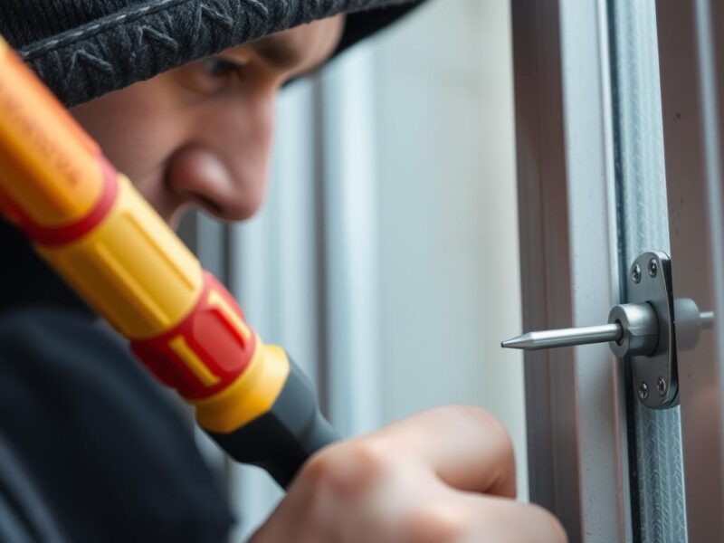 Einbrecher versucht ein Fenster aufzuhebeln