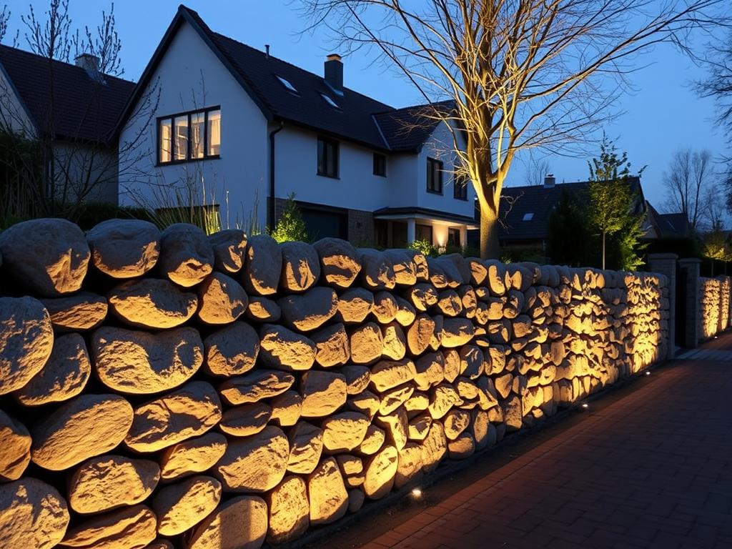 Elegante Gabionenwand mit Beleuchtung in Hannover-Südstadt