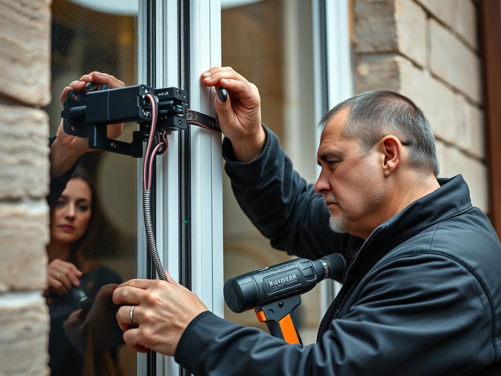 Fachmann bei der Installation von Sicherheitsbeschlägen