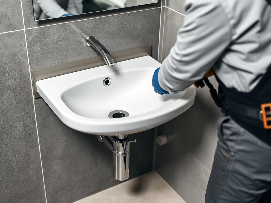 Feininstallation eines Waschbeckens mit Armaturen durch einen Fachmann