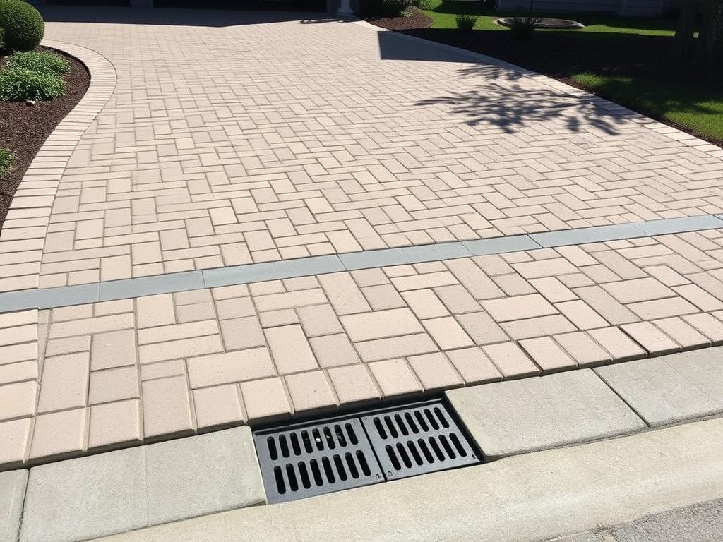 Gepflasterte Einfahrt mit Betonsteinpflaster und integrierter Entwässerung