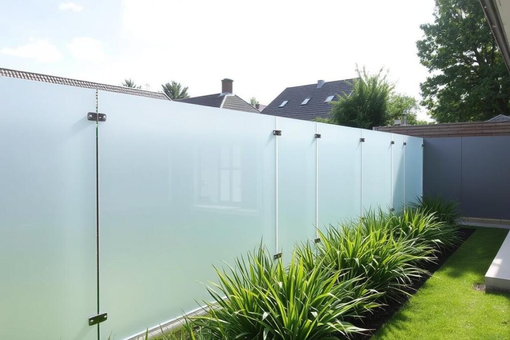 Glas-Sichtschutzzaun mit mattierten Elementen in Hannover