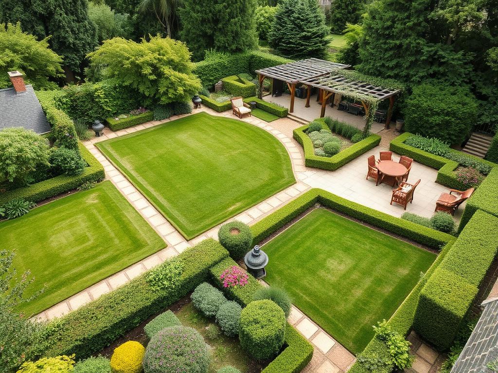 Großer Garten mit klarer Zonierung für Gartenplanung & Gestaltung