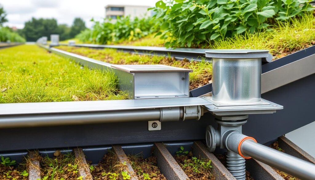 Gründach mit professioneller Spenglerarbeit für die Entwässerung