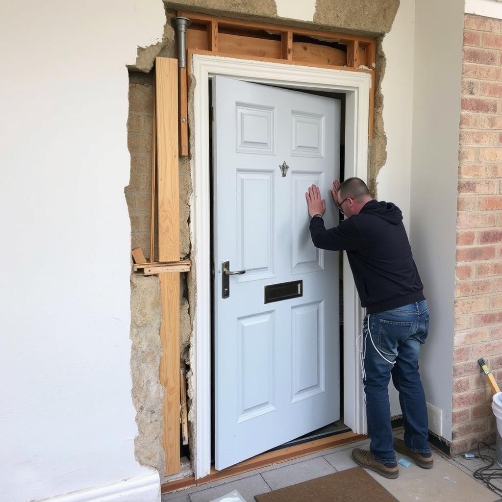 Haustürmontage bei Renovierung mit Anpassung an bestehende Bausubstanz Haustürmontage bei Renovierung mit Anpassung an bestehende Bausubstanz