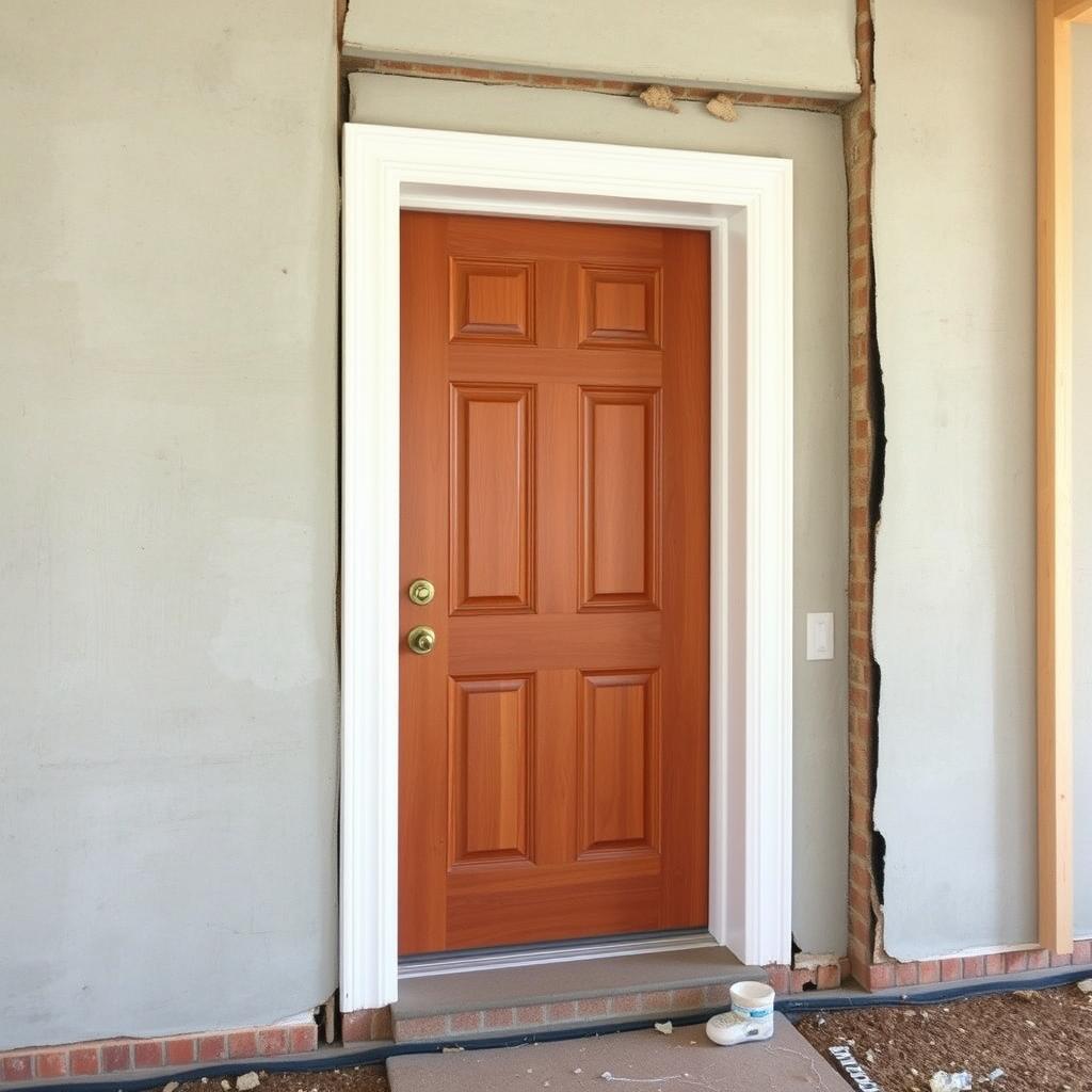 Haustürmontage im Neubau mit offener Maueröffnung Haustürmontage im Neubau mit offener Maueröffnung