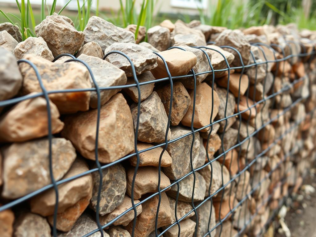 Klassische Gabionenwand als Grundstücksgrenze in Hannover