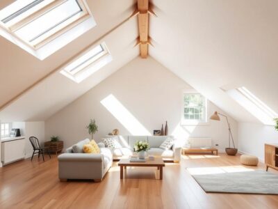 Lichtdurchflutetes Dachgeschoss mit eingebauten Dachfenstern