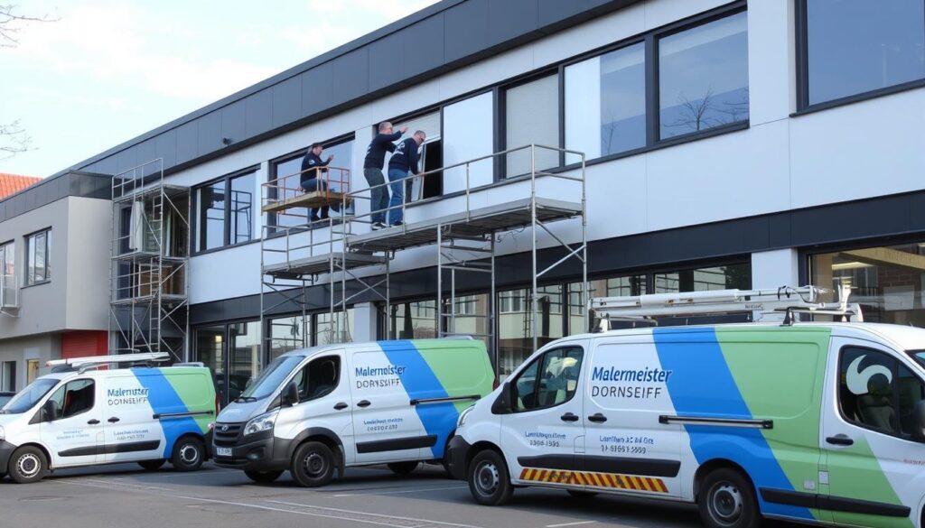 Malermeister Dornseiff Team bei Fassadenarbeiten in Hannover