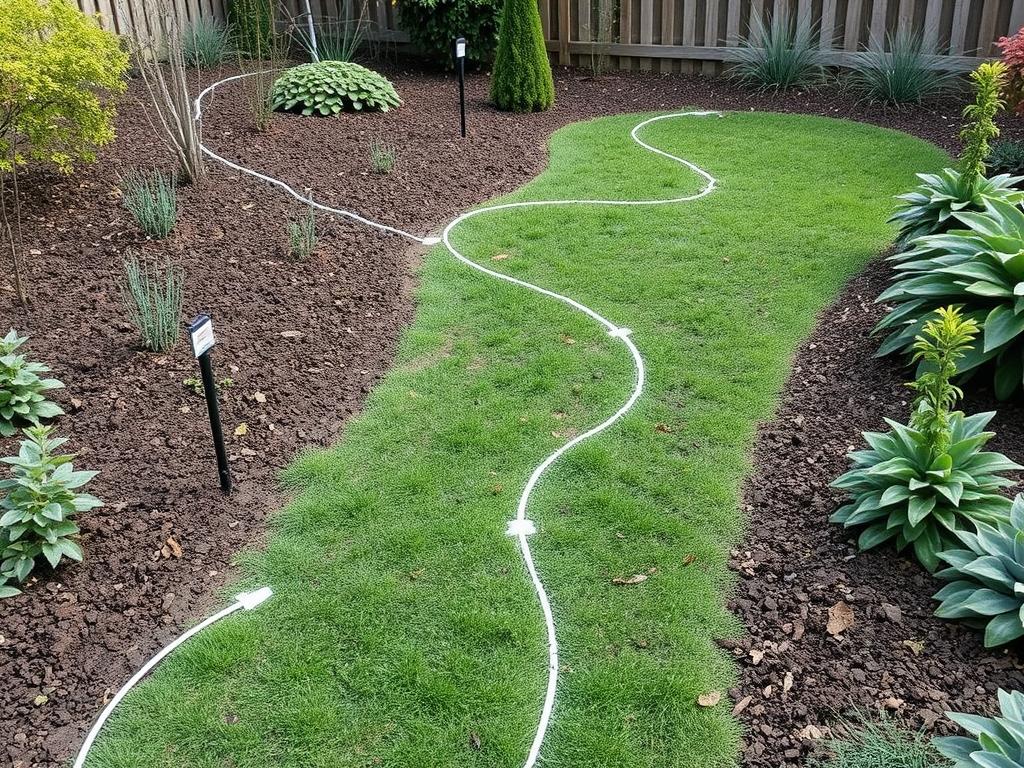 Markierung der Kabelwege im Garten vor dem Ausheben der Gräben