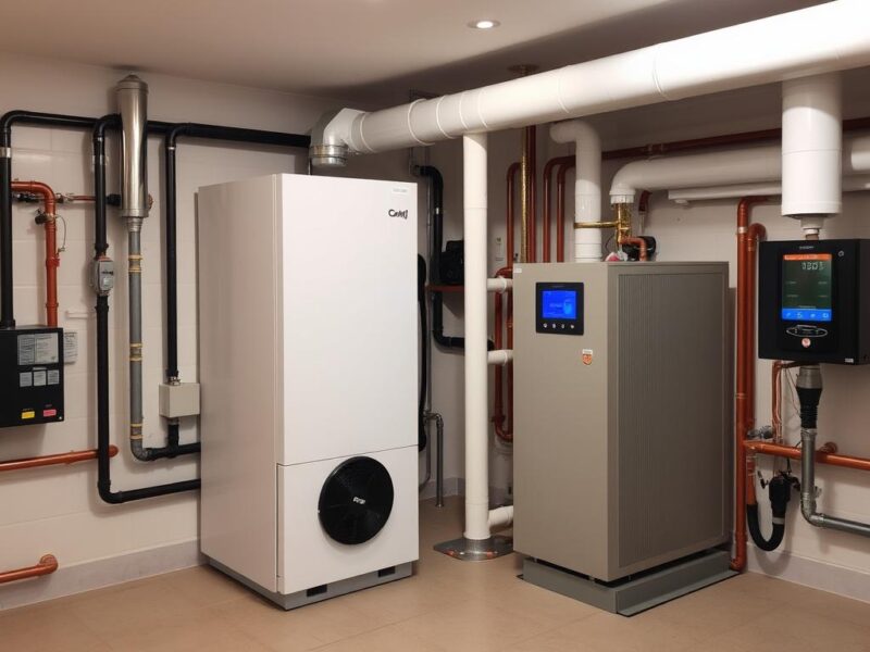 Moderne Heizung modernisieren Gas Öl Hybrid Systeme in einem Technikraum