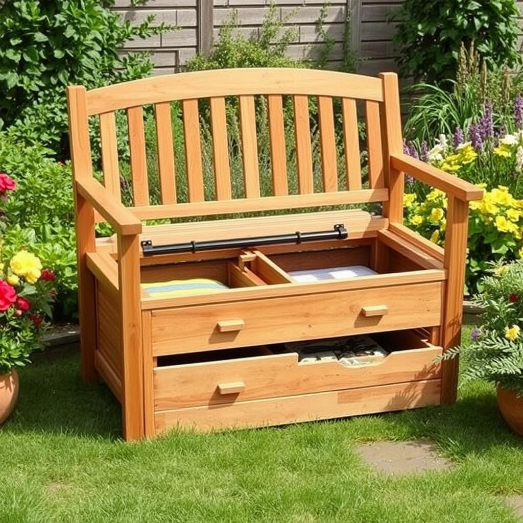 Multifunktionale Gartenbank mit Stauraum für Gartenplanung & Gestaltung