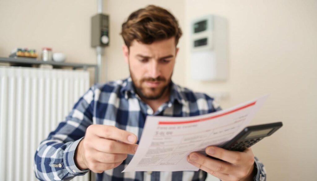Person überprüft eine Rechnung vom Heizungsnotdienst