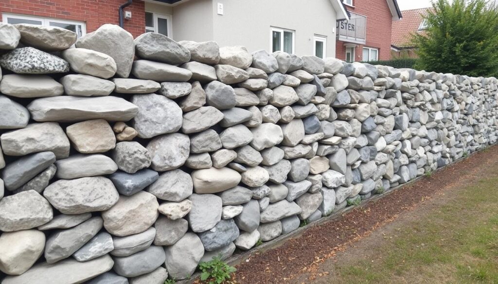 Professionell installierte Gabionenwand als Grundstücksgrenze in Hannover