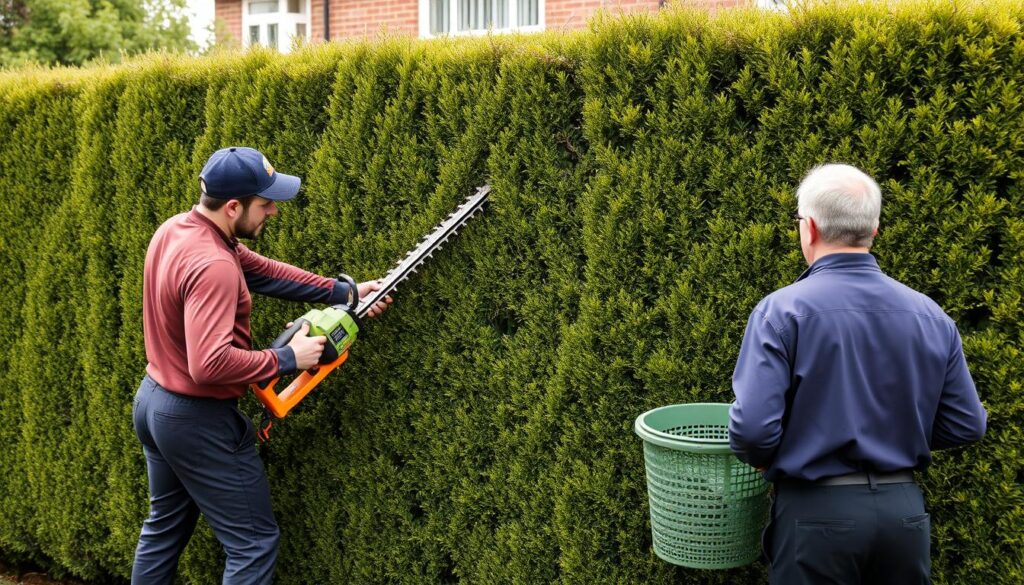 Professionelle Heckenpflege durch GaLaBau-Experten mit präzisem Schnitt