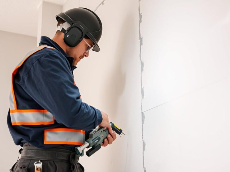 Professioneller Trockenbauer in Hannover bei der Arbeit an einer Wand