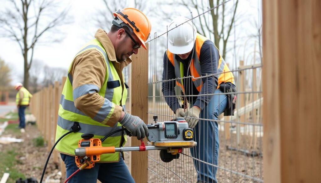 Professionelles Zaunbau-Team bei der Installation eines Zauns in Hannover
