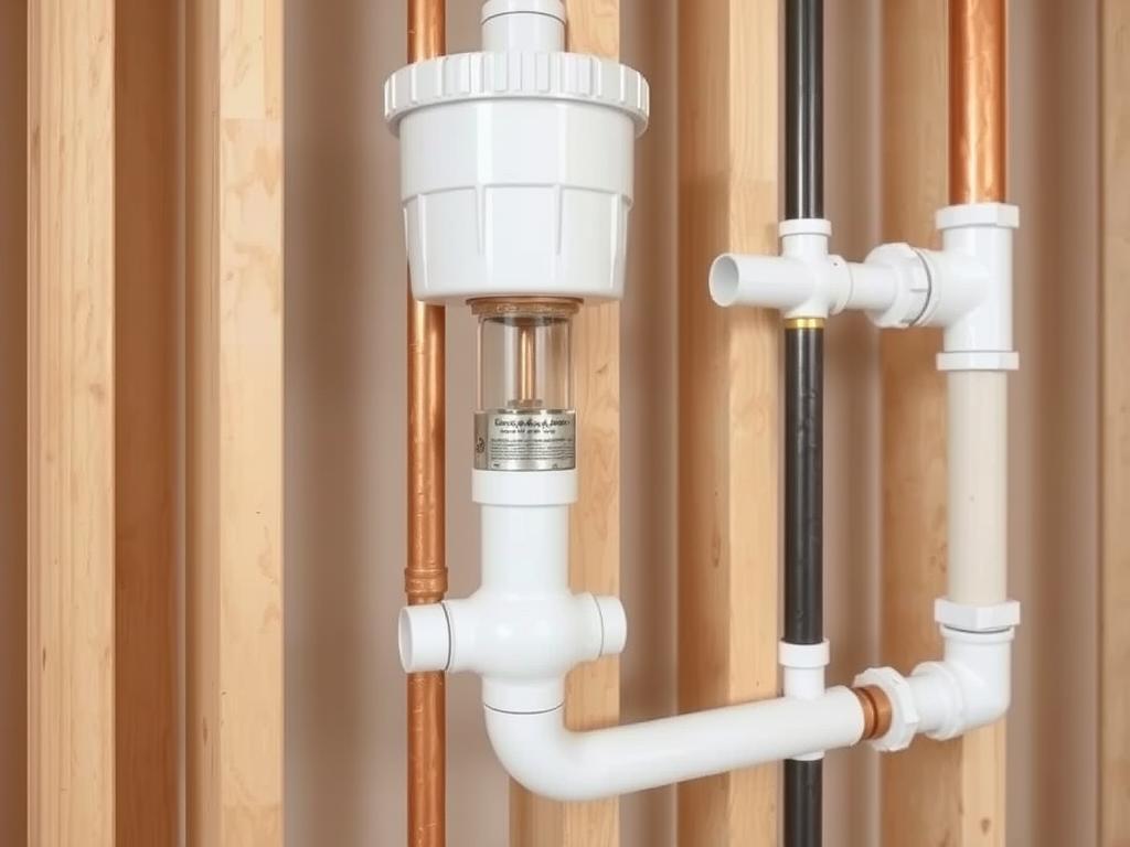 Rohinstallation mit Wasserleitungen und Abwasserrohren in einer Badezimmerwand