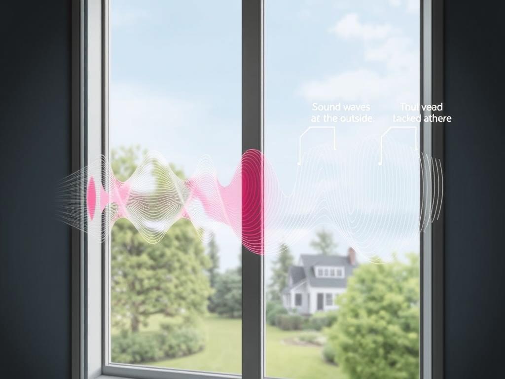 Schallwellen werden durch Sicherheitsglas Fenster blockiert - Lärmschutz Visualisierung