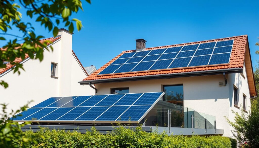 Solaranlage auf einem Hausdach in Hannover bei Sonnenschein