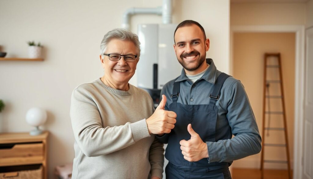 Zufriedener Hausbesitzer in Niedersachsen nach erfolgreicher Heizungswartung