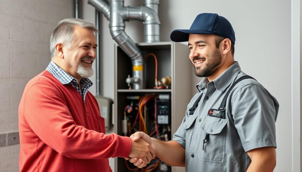 Zufriedener Kunde nach erfolgreicher Heizungsreparatur durch den Notdienst