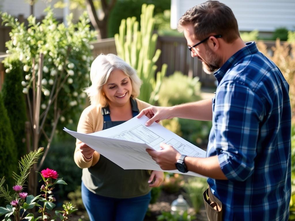 Zusammenarbeit zwischen Hausbesitzer und GaLaBau-Experten bei der Gartenpflege